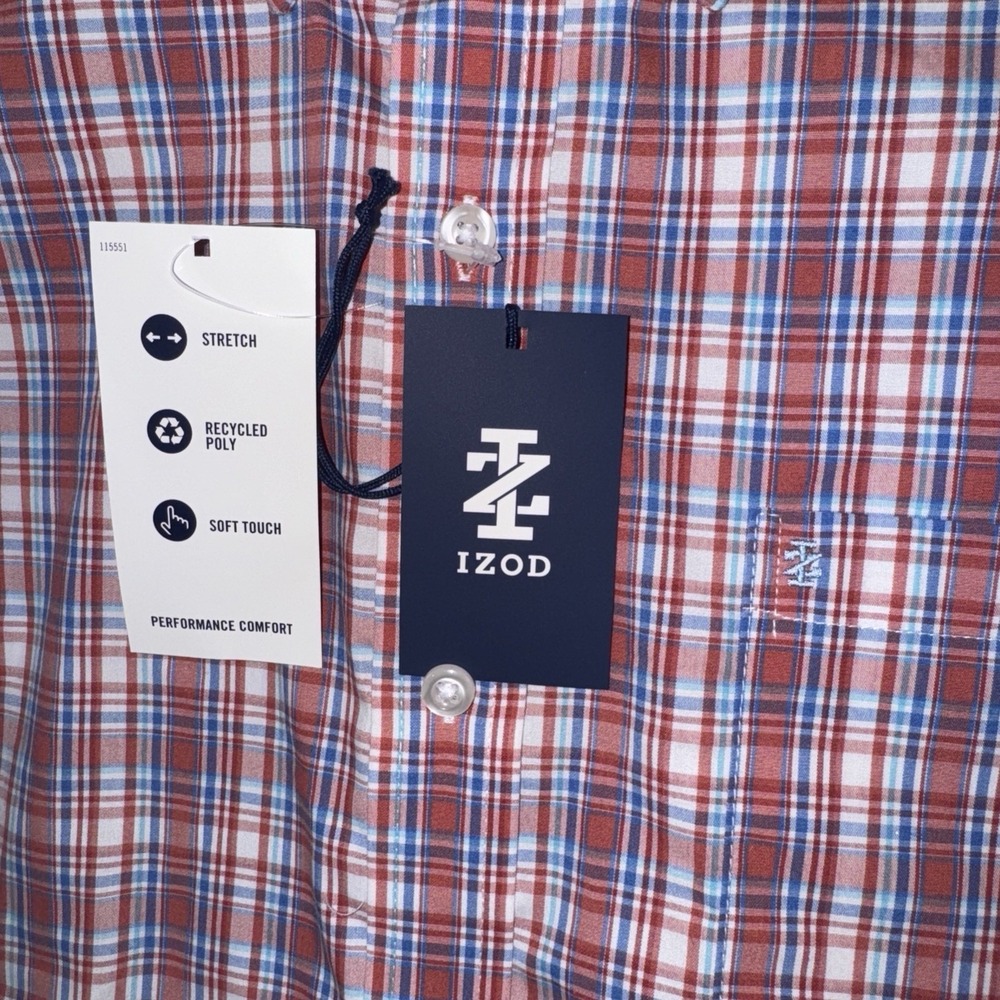 IZOD Men Comfort + Performance Woven Shirt Stretch Faded Rose Check Sz S NEW $65 - Picture 3 of 8